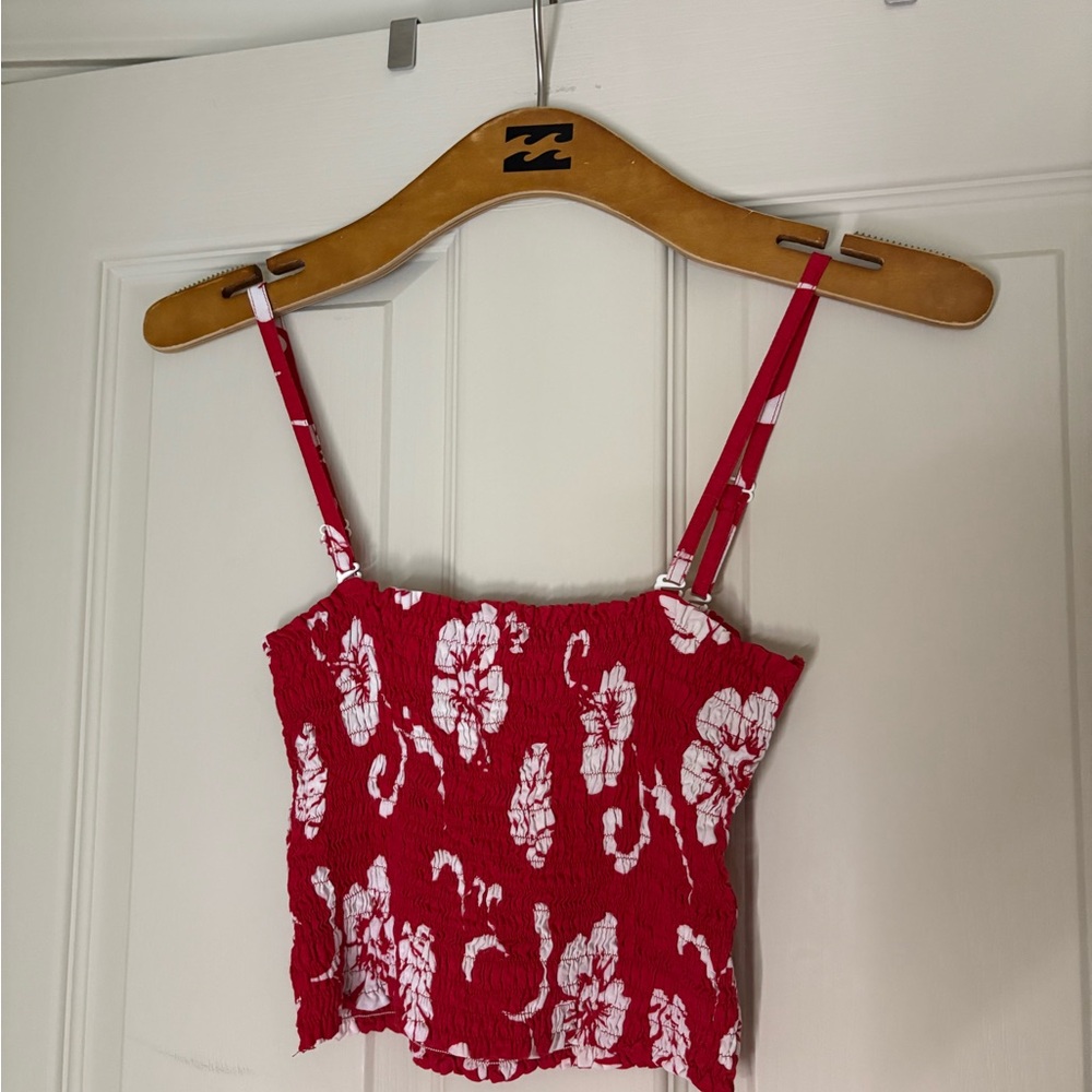 Red Floral Smocked Top